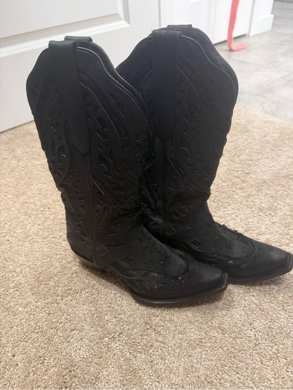 J.B. Dillon Black Embossed Western Heeled Boots